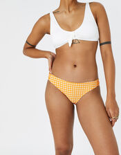 Gingham Ruched Bikini Brief, Orange (ORANGE), large