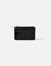 Faux Croc Patent Card Holder , Black (BLACK), large