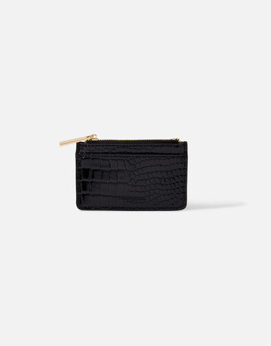 Faux Croc Patent Card Holder , Black (BLACK), large