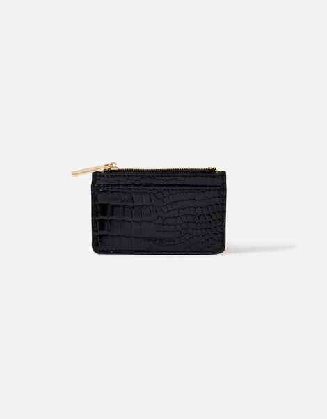Faux Croc Patent Card Holder , Black (BLACK), large