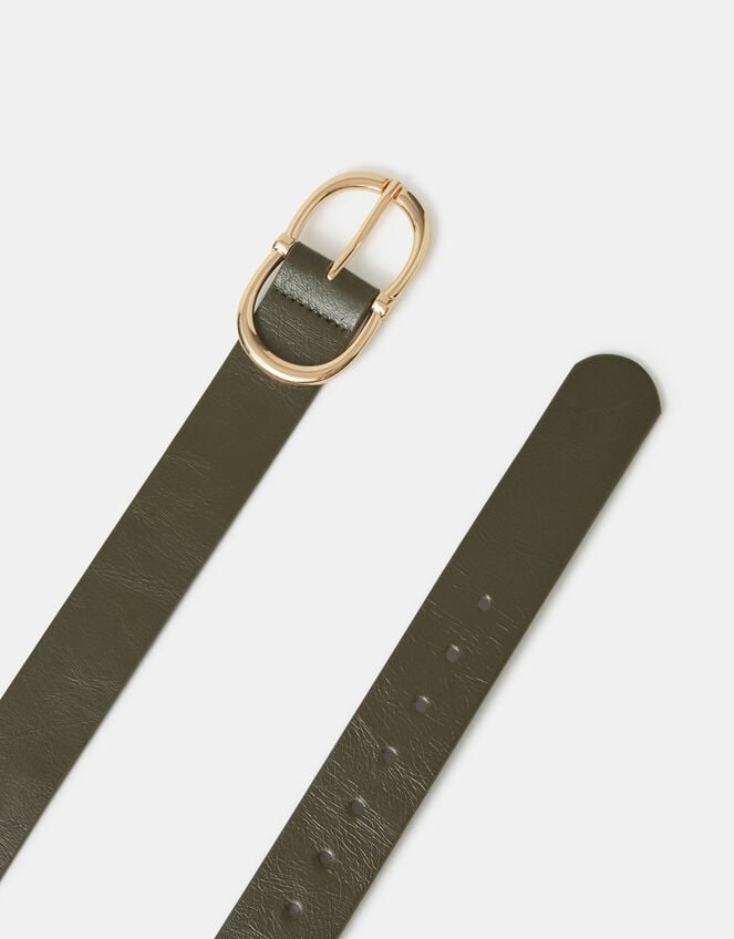 Oval Buckle Belt, Green (KHAKI), large