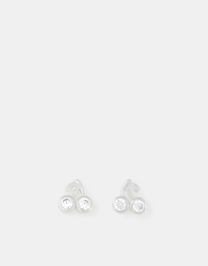 Sterling Silver Cubic Zirconia Cherry Stud Earrings, , large