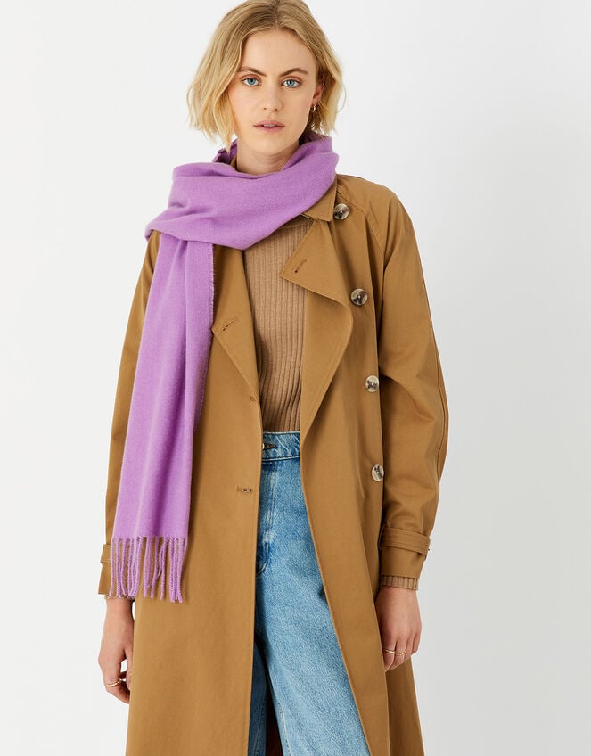 Plain Tassel Scarf, Purple (PURPLE), large
