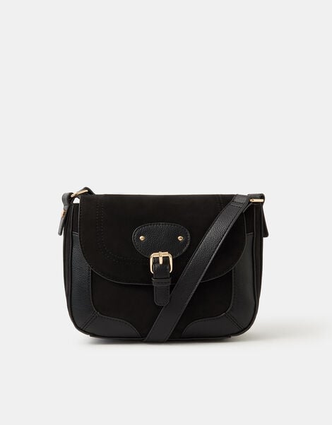 Saddle Buckle Crossbody Bag, Black (BLACK), large