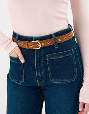 Leather Eyelet Belt, Tan (TAN), large