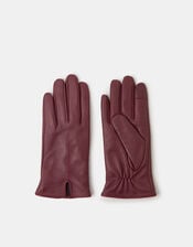 Fleece Lined Touchscreen Leather Gloves, Red (BURGUNDY), large