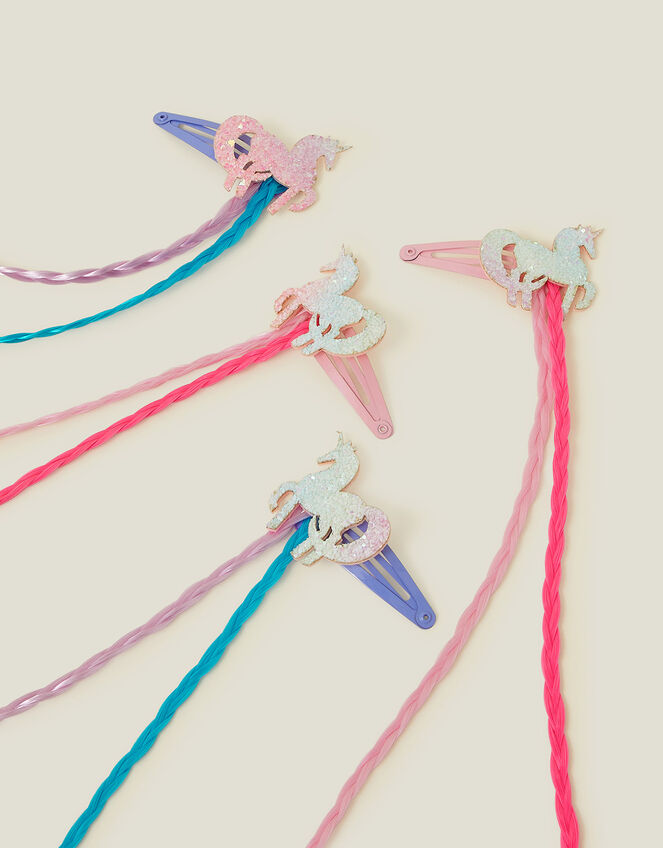 4-Pack Girls Unicorn Hair Extensions, , large