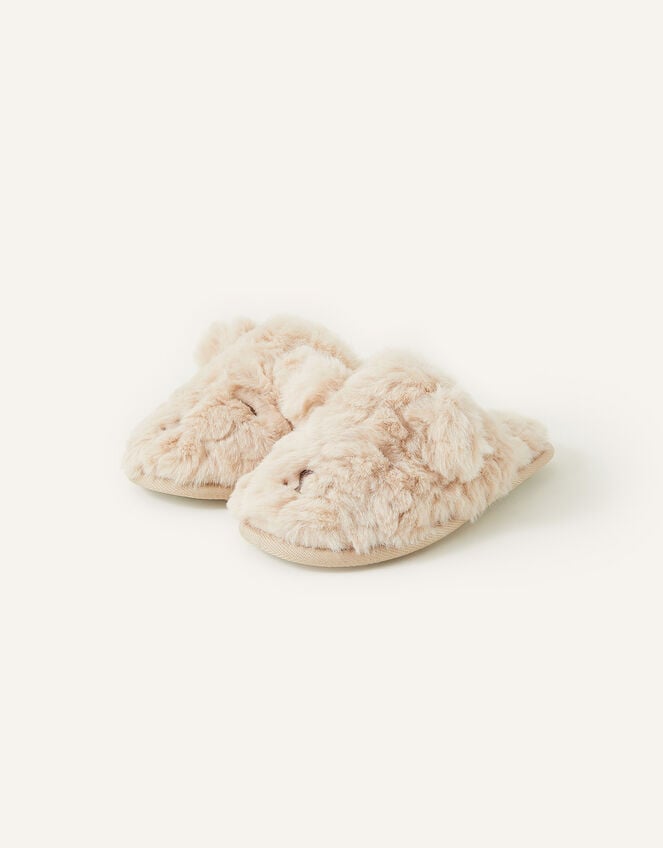 Girls Faux Fur Teddy Mule Slippers, Mink (MINK), large