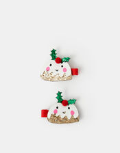2-Pack Girls Christmas Pudding Hair Clips, , large
