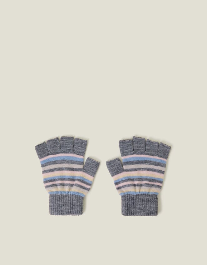 Stripe Fingerless Gloves, Grey (GREY), large