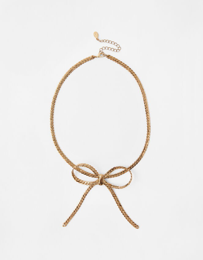 Metallic Bow Collar Necklace, , large