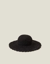 Scallop Floppy Straw Sun Hat, , large