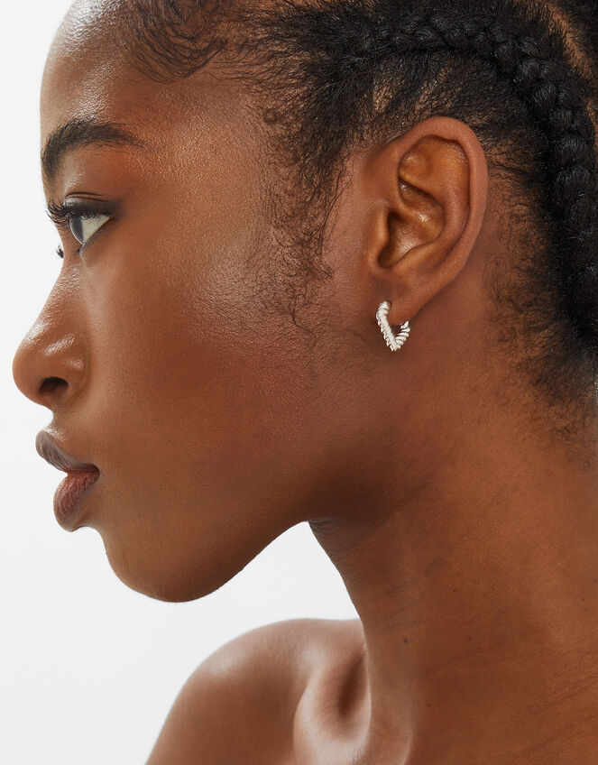 Sterling Silver-Plated Twist V Shape Hoop Earrings, , large