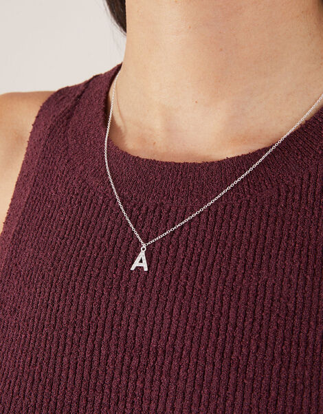 Sterling Silver Super Sparkle Initial Pendant Necklace, White (ST CRYSTAL), large