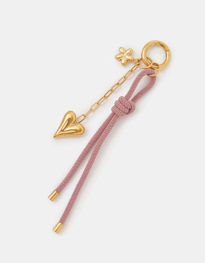 Stainless Steel Heart & Cord Bag Charm, , large