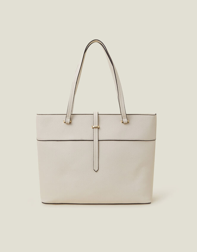 Large Faux Leather Tote Bag, Cream (CREAM), large