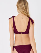 Knot Shoulder Triangle Bikini Top, Red (BURGUNDY), large