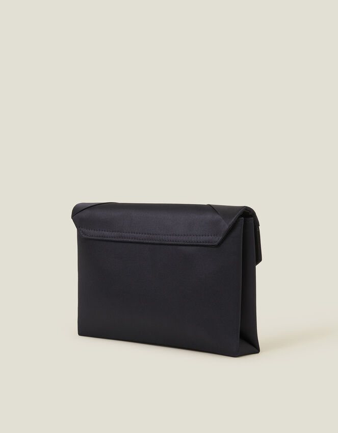 Woven Satin Envelope Clutch Bag, Blue (NAVY), large
