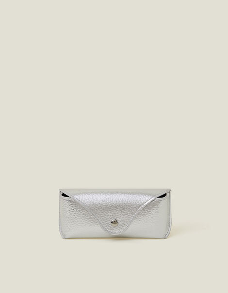 Faux Leather Sunglasses Case, Silver (SILVER), large