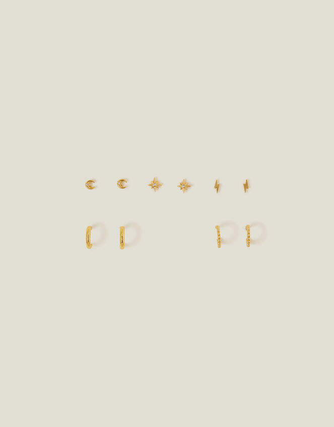 5-Pack 14ct Gold-Plated Celestial Studs, , large