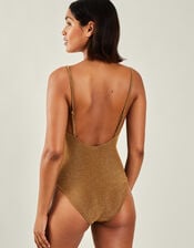 Metal Strap Shimmer Swimsuit, Gold (GOLD), large
