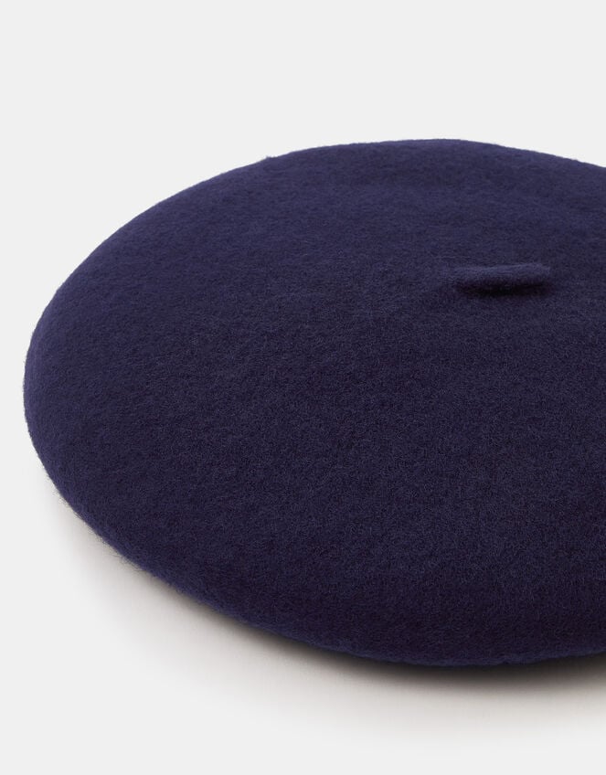 Plain Wool Beret, Blue (NAVY), large