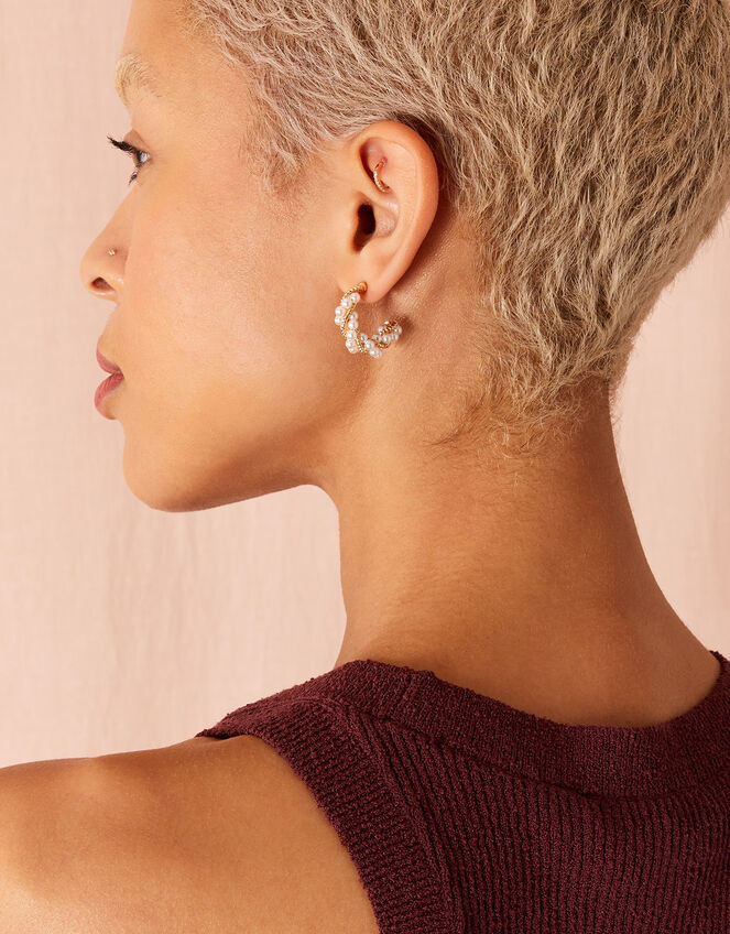 Twisted Pearl Hoop Earrings, , large
