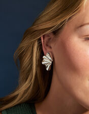Sterling Silver-Plated Fan Stud Earrings, , large