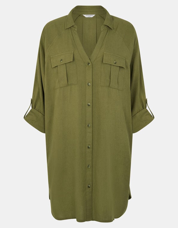 Long Sleeve Beach Cover Up Shirt, Green (KHAKI), large