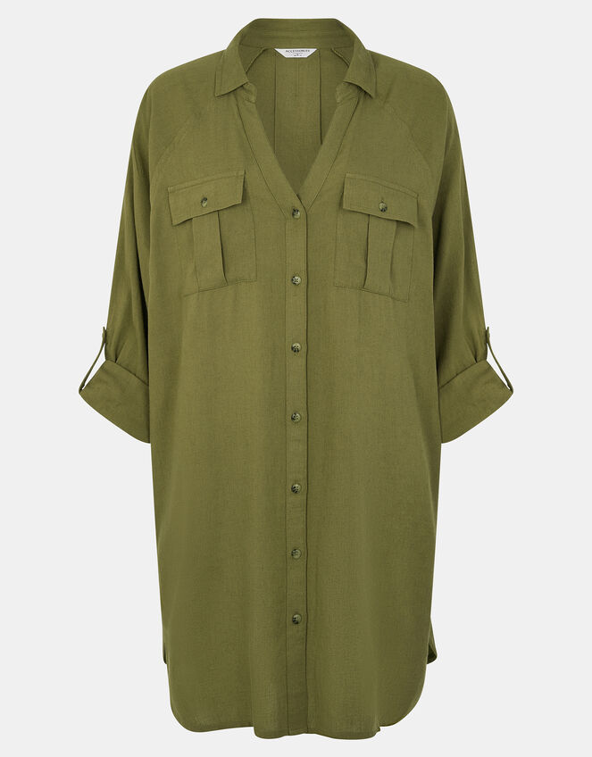 Long Sleeve Beach Cover Up Shirt, Green (KHAKI), large