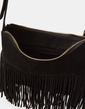 Fringe Suede Crossbody Bag, Black (BLACK), large