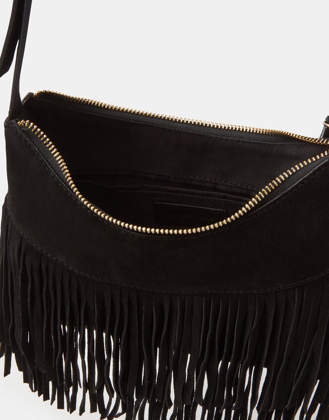 Fringe Suede Crossbody Bag, Black (BLACK), large