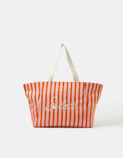 Slogan Stripe Beach Tote Bag, , large