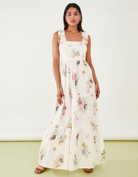 Print Tiered Dress, Ivory (IVORY), large