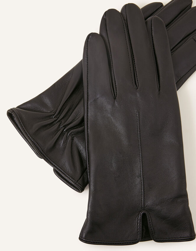 Touchscreen Leather Gloves, Black (BLACK), large