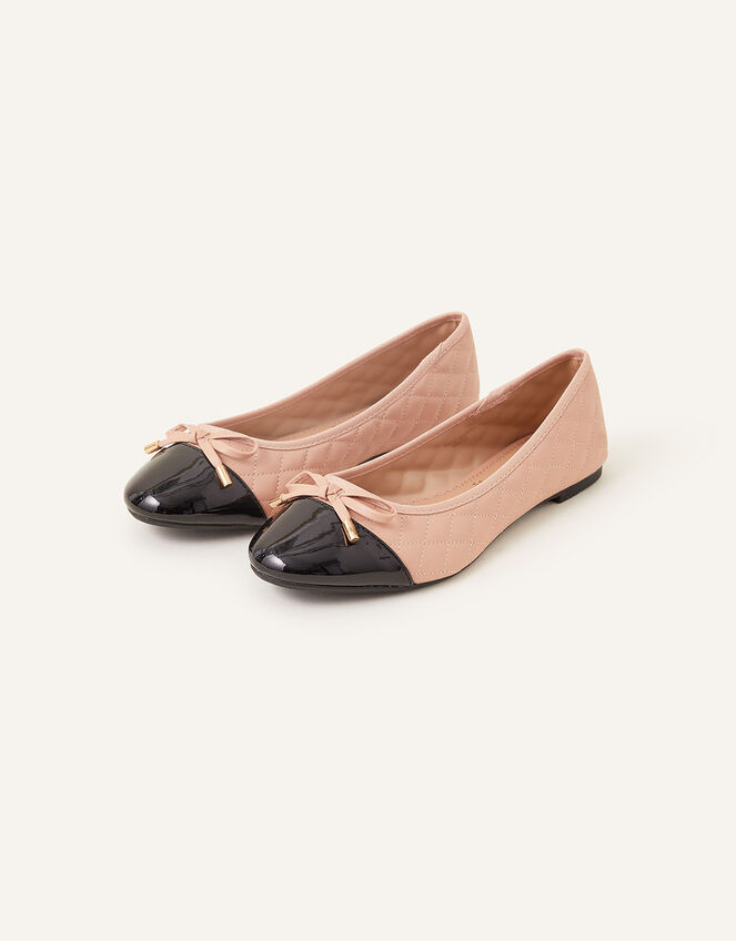 Quilted Bow Ballerina Flats, Nude (NUDE), large