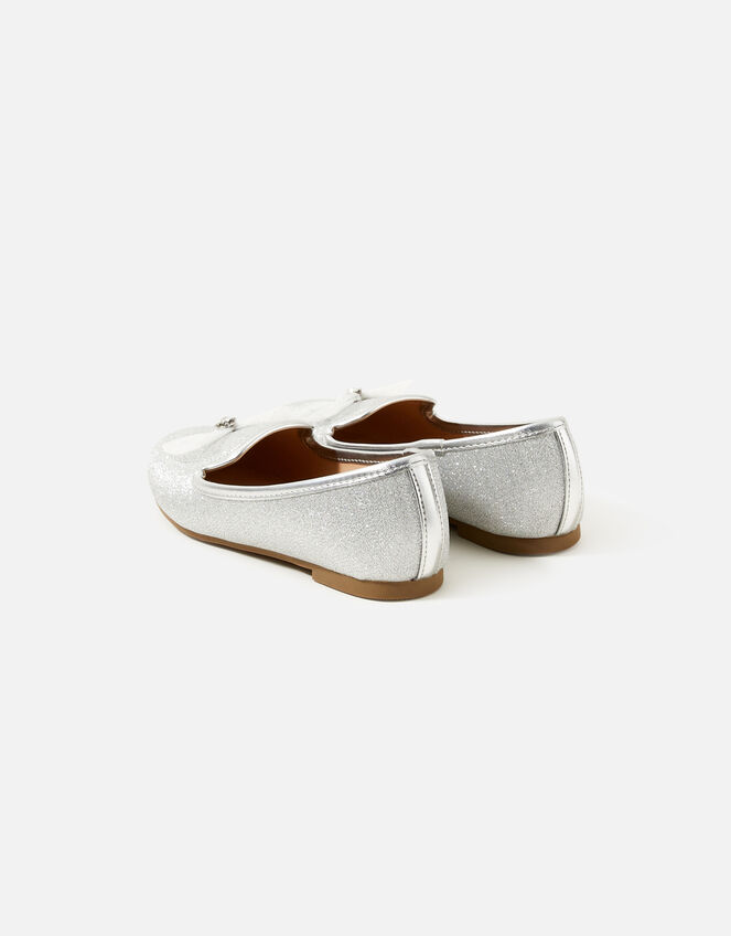 Girls Bow Slipper Shoes, Silver (SILVER), large