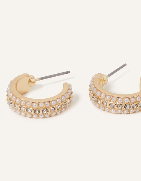 Pearl and Crystal Hoops, , large
