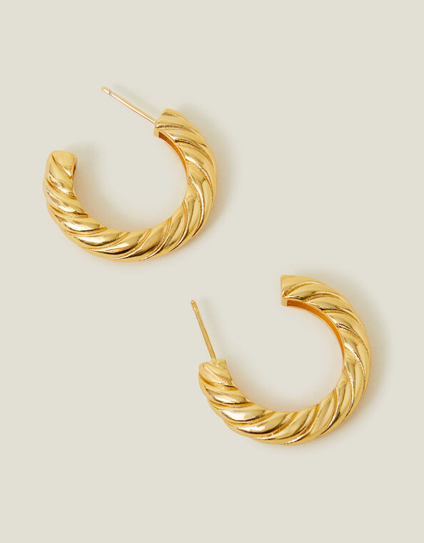 14ct Gold-Plated Twist Chunky Hoop Earrings, , large
