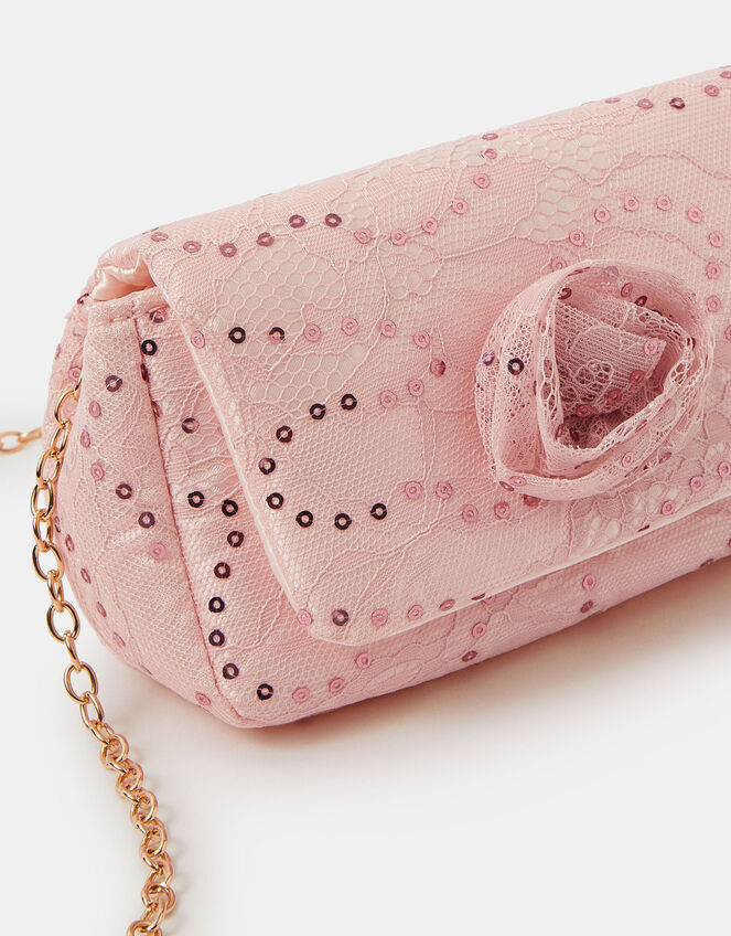 Girls Lace Rosette Sequin Bag, , large