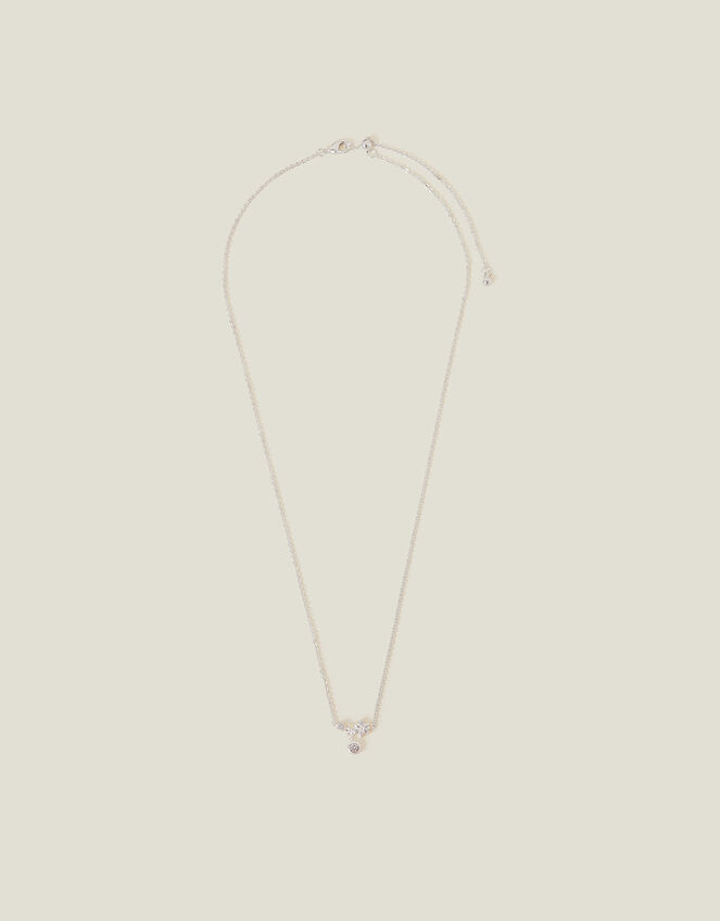 Sterling Silver-Plated Diamante Flower Necklace, , large