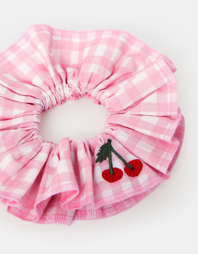Oversized Cherry Gingham Hair Scrunchie, , large