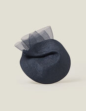 Mary Jane Woven Disc Fascinator, Blue (NAVY), large