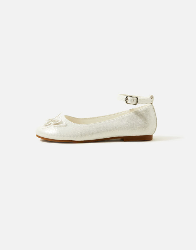 Girls Lace Butterfly Ballerina Flats, Ivory (IVORY), large