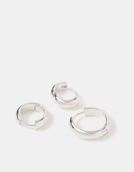 3-Pack Sterling Silver-Plated Hoop Earrings, , large