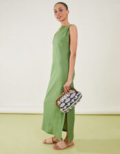 Raffia Beaded Wooden Frame Clutch Bag, Blue (NAVY), large