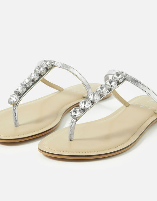Gem Embellished Sandals, Silver (SILVER), large