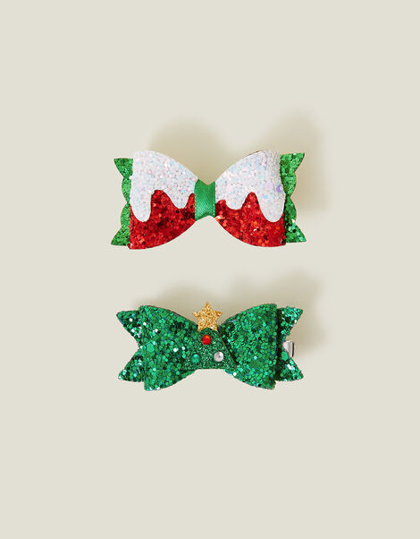 Christmas Glitter Novelty Hair Clips Set of Two, , large