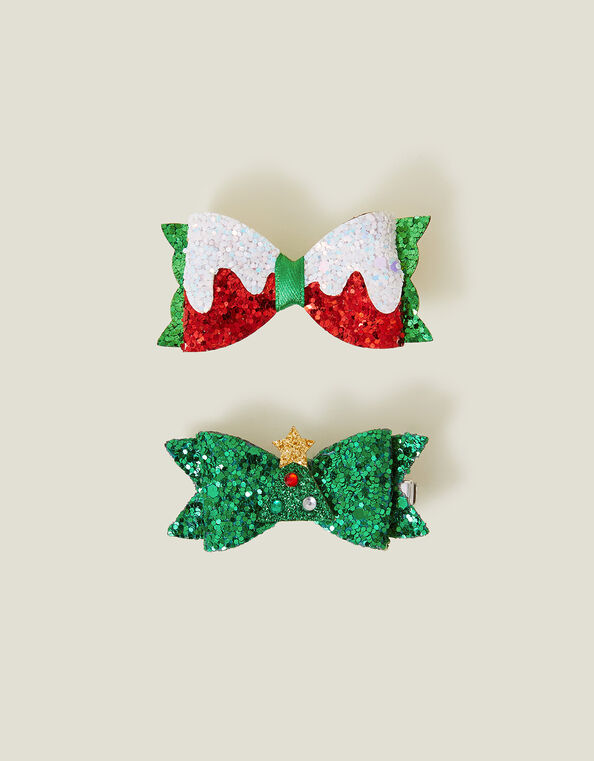 Christmas Glitter Novelty Hair Clips Set of Two, , large