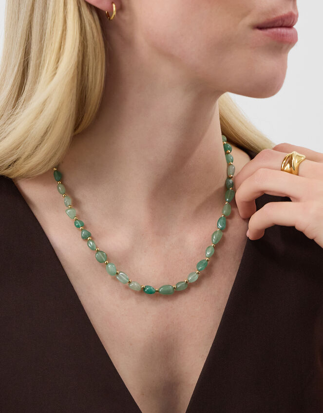 14ct Gold-Plated Aventurine Stone Necklace, , large